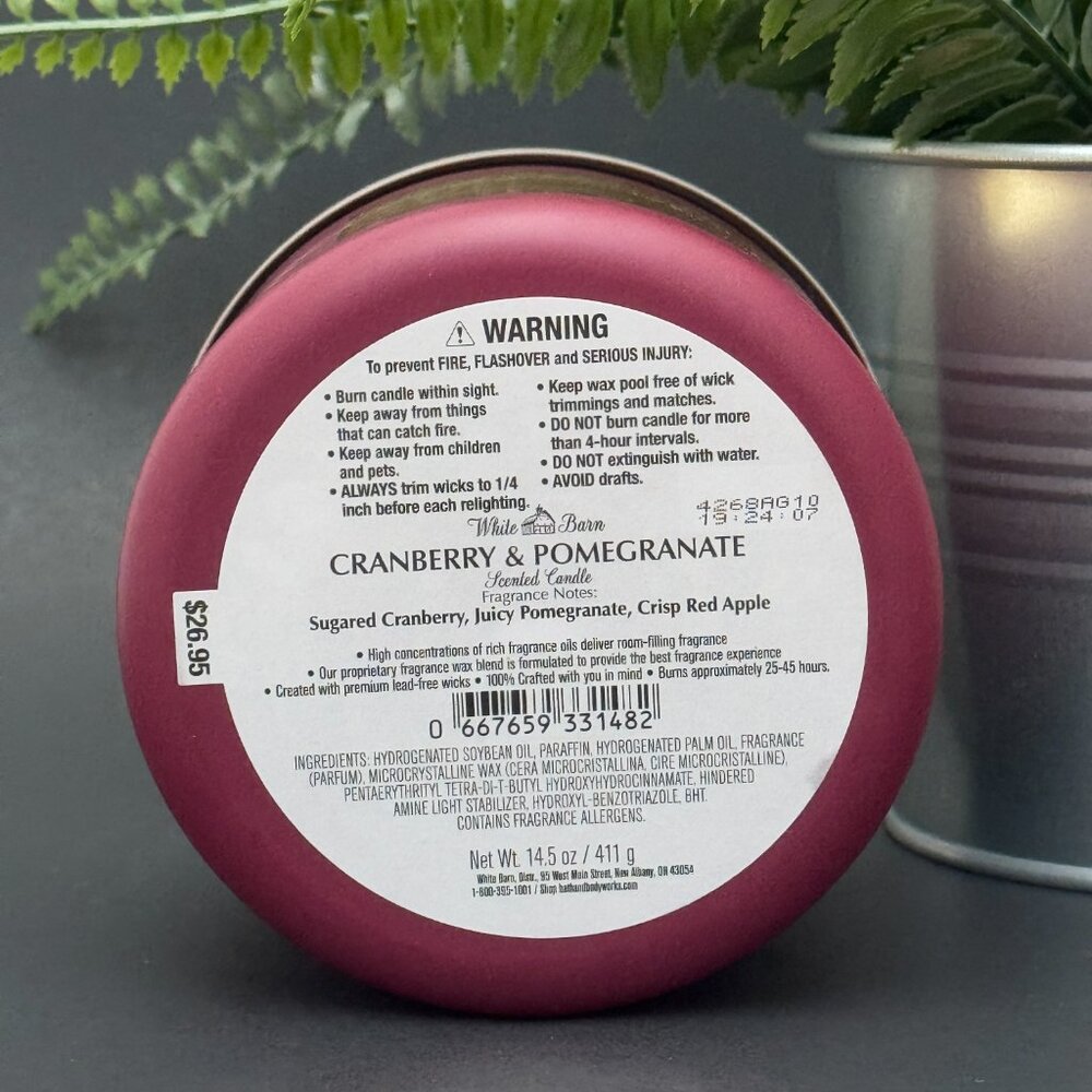 BBW Cranberry & Pomegranate White Barn Bath & Body Works 3 Wick Candle - Picture 9 of 10
